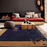 Multi Size Vase Navy Area Rug by LoomBloom Hand Tufted Transitional Chinese Art Deco in New Zealand Wool